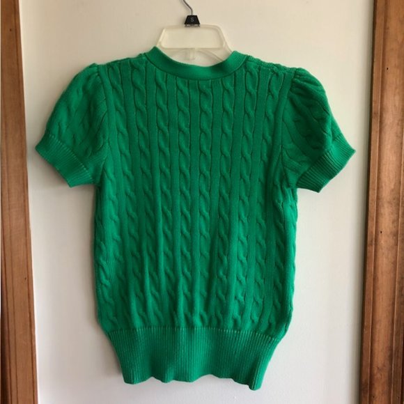 RALPH LAUREN Green Cable Short Sleeve Button Front V Neck Cotton Sweater… - Picture 14 of 17